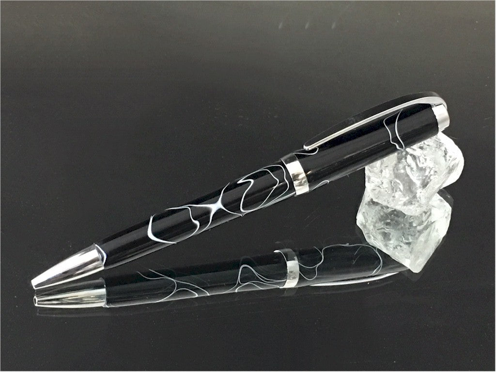 ART-PEN: Handcrafted Luxury Twist Pen - GRADUATE Chrome with Lava Bright Classic Black with White Thread body - tops-selection.shop