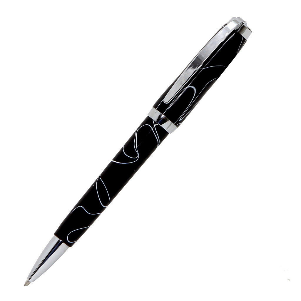 ART-PEN: Handcrafted Luxury Twist Pen - GRADUATE Chrome with Lava Bright Classic Black with White Thread body - tops-selection.shop