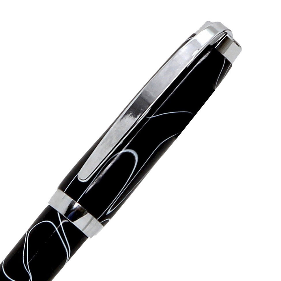 ART-PEN: Handcrafted Luxury Twist Pen - GRADUATE Chrome with Lava Bright Classic Black with White Thread body - tops-selection.shop
