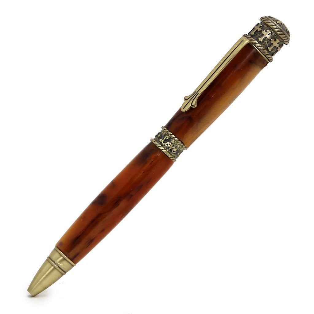 ART-PEN: Handcrafted Luxury Twist Pen - Faith Hope Love - Antique Pewter with Kirinite Copper Pearl Composite body - tops-selection.shop