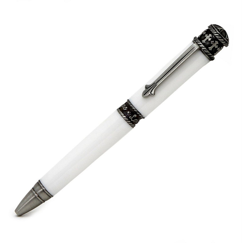 ART-PEN: Handcrafted Luxury Twist Pen - Faith Hope Love - Antique Pewter with Papal White body - tops-selection.shop