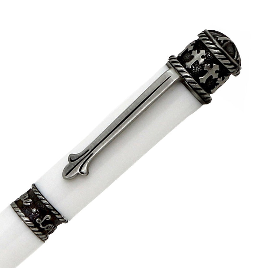 ART-PEN: Handcrafted Luxury Twist Pen - Faith Hope Love - Antique Pewter with Papal White body - tops-selection.shop