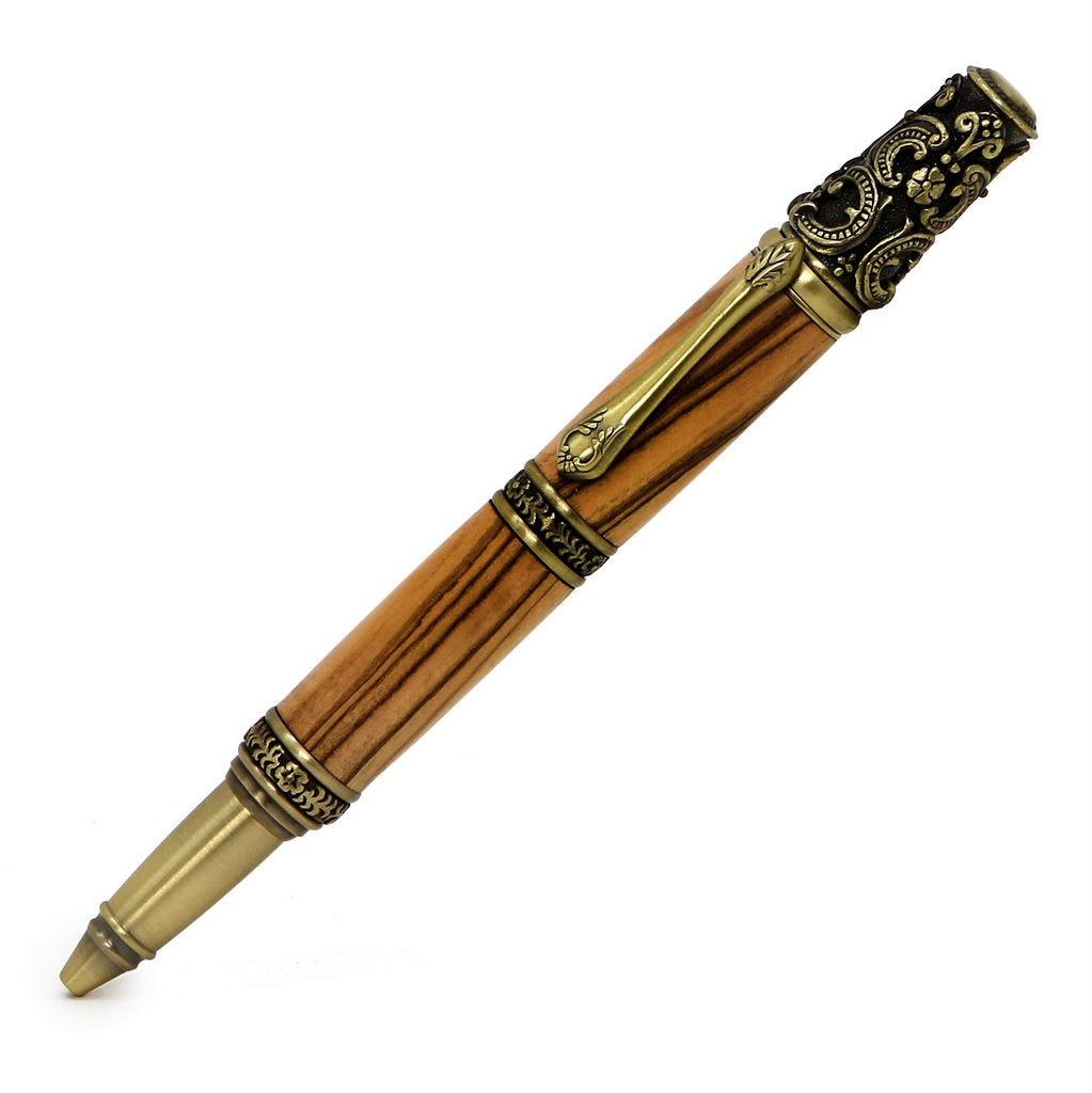 ART-PEN: Handcrafted Luxury Twist Pen - Ricco Deruta Design - Antique Brass with Exhibition Olive Wood body - tops-selection.shop
