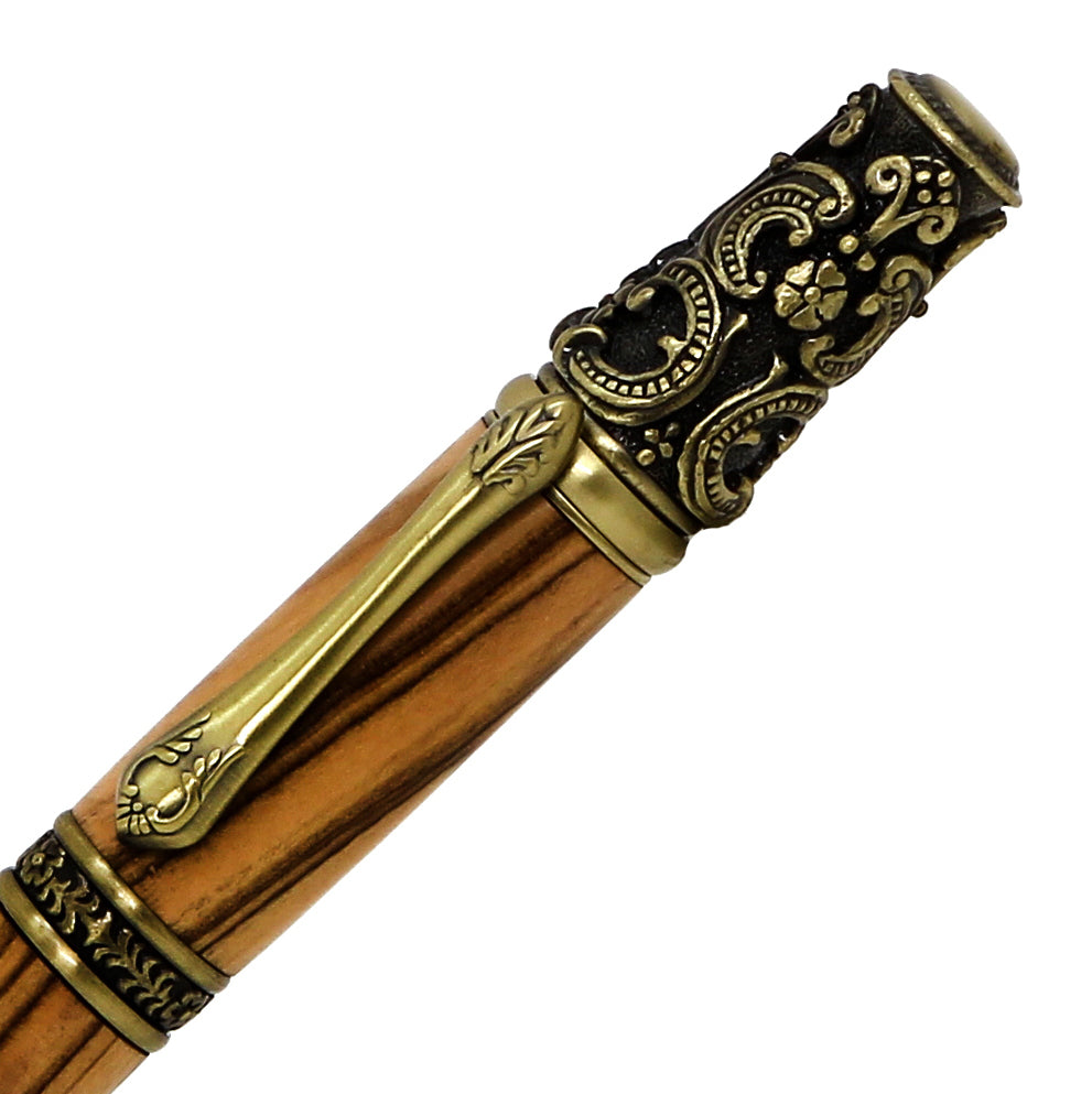 ART-PEN: Handcrafted Luxury Twist Pen - Ricco Deruta Design - Antique Brass with Exhibition Olive Wood body - tops-selection.shop