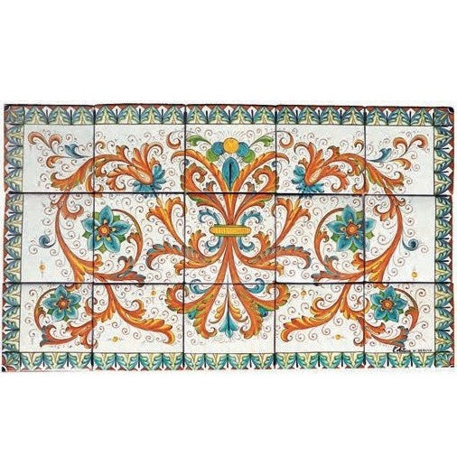ANTICA DERUTA: WALL PANEL BACKSPLASH RICCO DERUTA VERDE+TERRACOTTA RECTANGULAR - tops-selection.shop