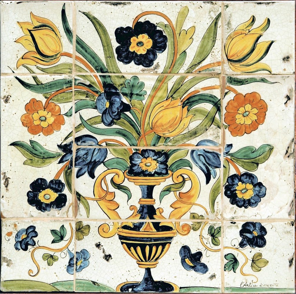 ANTICA DERUTA: WALL PANEL BACKSPLASH VASE OF FLOWER - tops-selection.shop