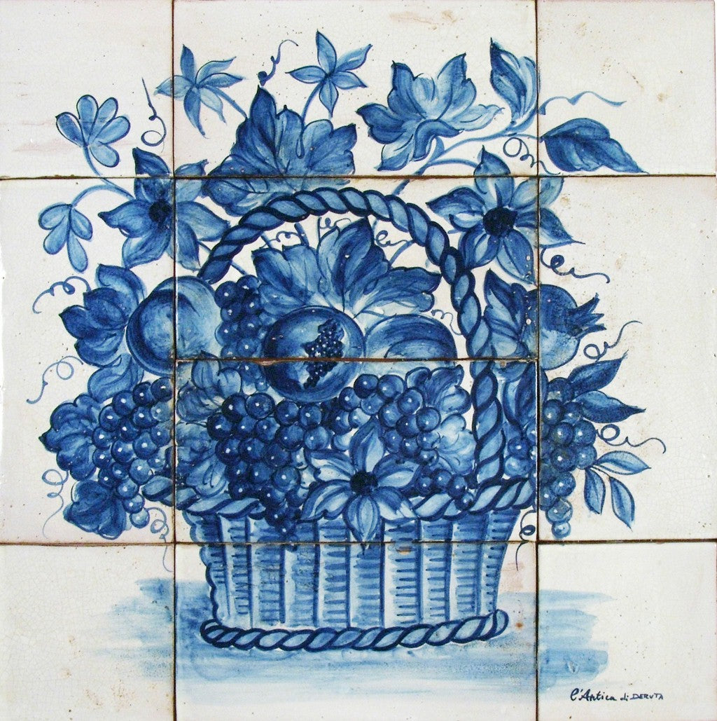 ANTICA DERUTA: WALL PANEL BACKSPLASH CESTO FRUTTA BLU - tops-selection.shop
