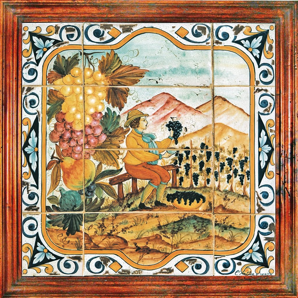 ANTICA DERUTA: Hand Painted Framed Ceramic Tiles Panel - Season AUTUMN - tops-selection.shop