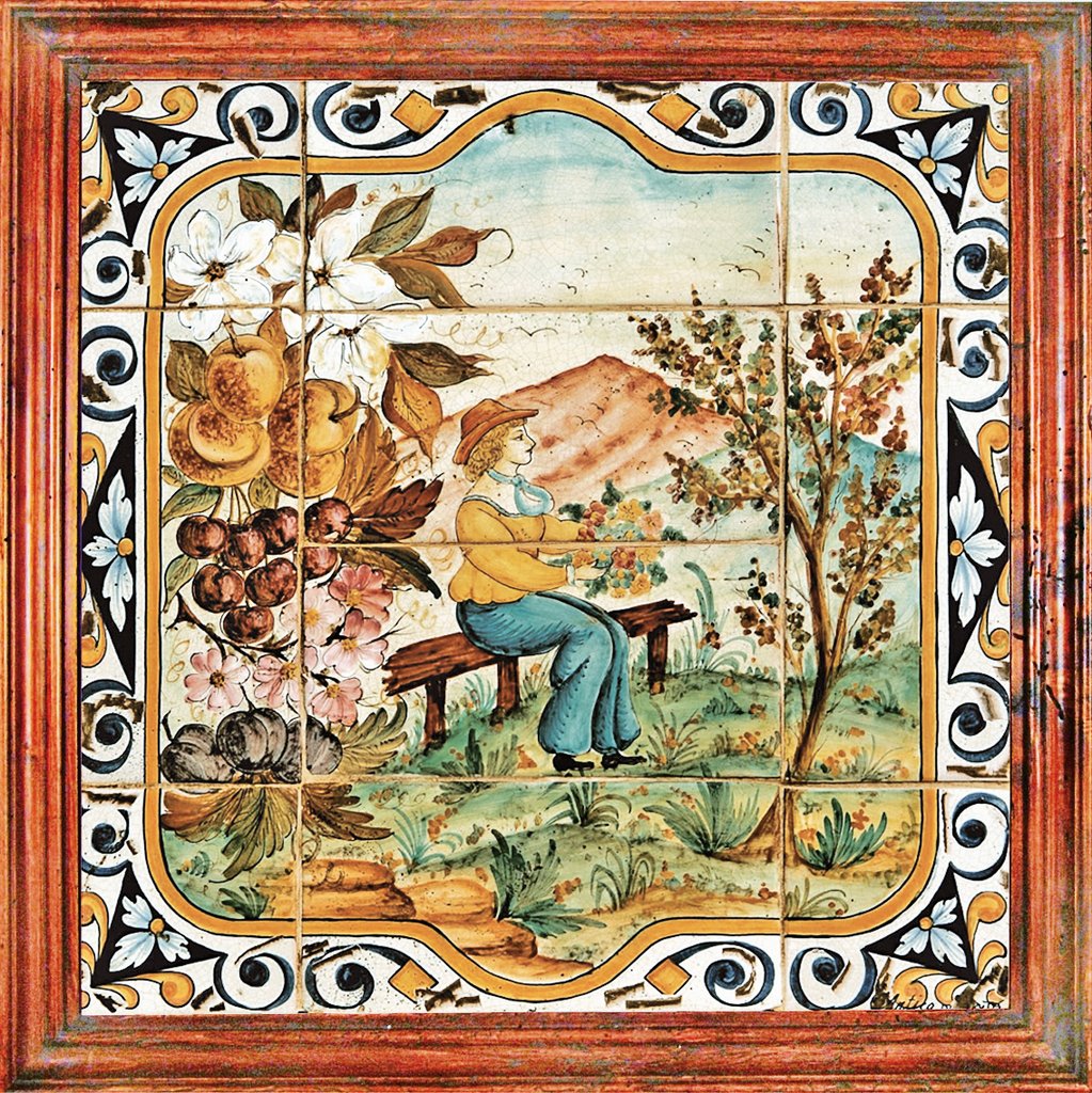 ANTICA DERUTA: Hand Painted Framed Ceramic Tiles Panel - Season SPRING - tops-selection.shop
