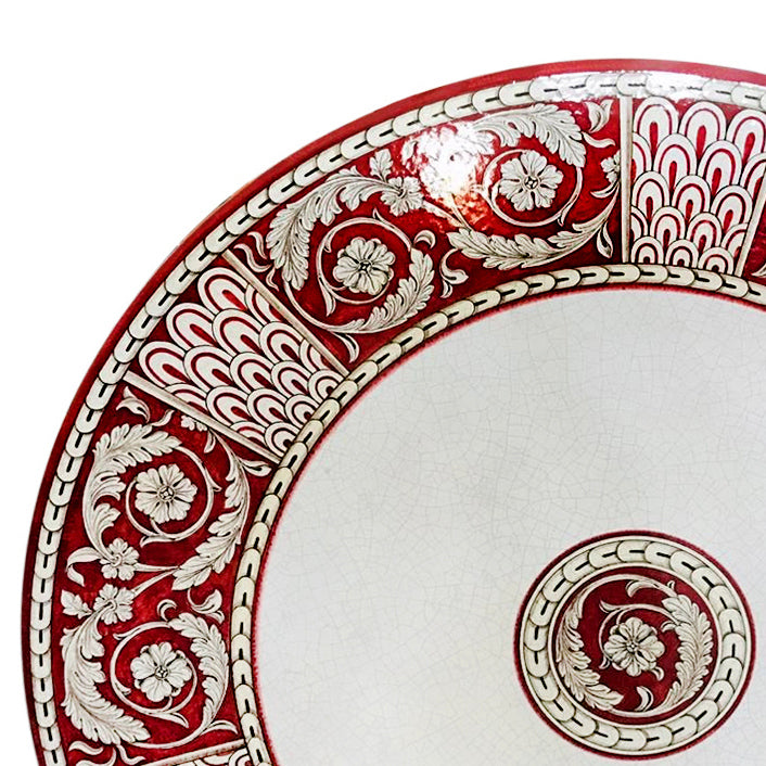 CERAMIC STONE TABLE + IRON BASE: POMPEI Design^ - Hand Painted - tops-selection.shop