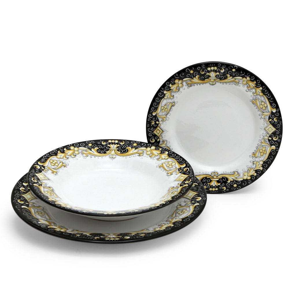 DERUTA COLORI: 3 Pieces Place Setting Bundle - BLACK/GOLD - tops-selection.shop