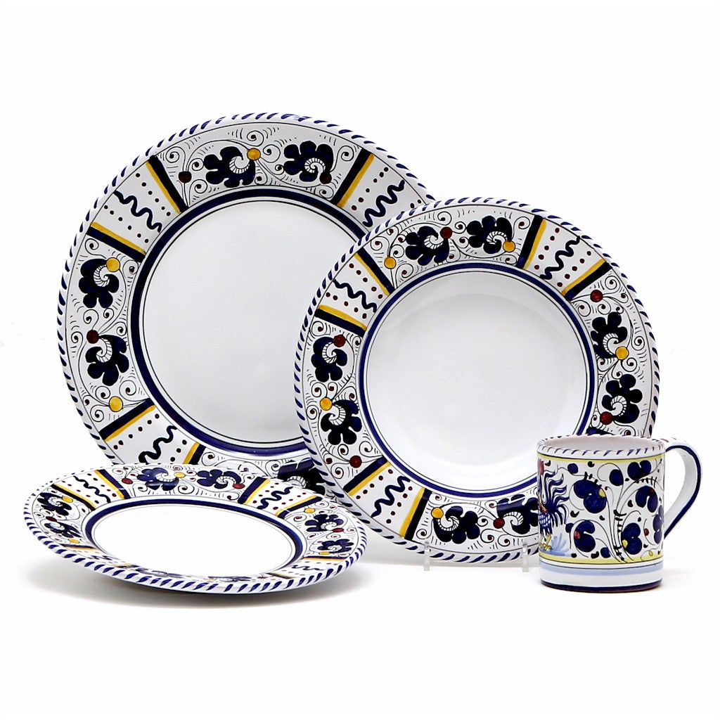 ORVIETO BLUE ROOSTER: 4 Pieces Place Setting - White center - tops-selection.shop