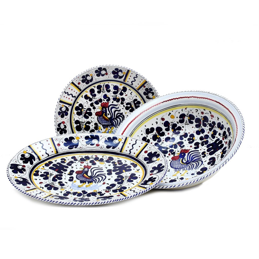 ORVIETO BLUE ROOSTER: Serving Set Charger + Salad Pasta Bowl + Oval Platter - tops-selection.shop