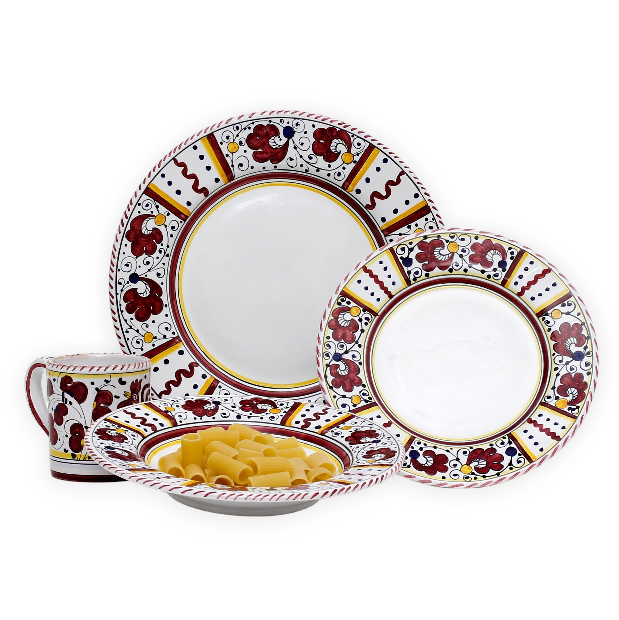 ORVIETO RED ROOSTER: 4 Pieces Place Setting - White center - tops-selection.shop