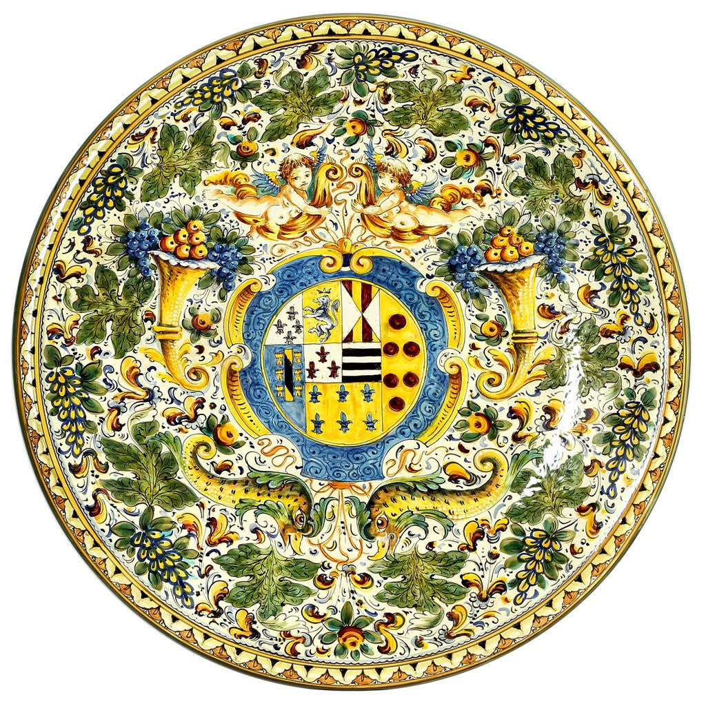 MAJOLICA CORNUCOPIA: Extra large wall plate with crest (28D) - tops-selection.shop