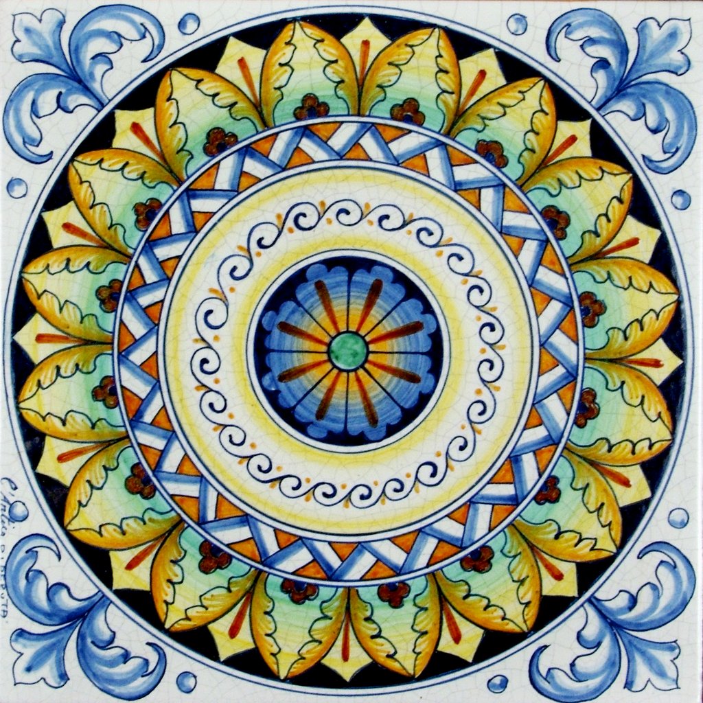 ANTICA DERUTA: Large Hand Painted Ceramic Authentic Deruta Tile - tops-selection.shop