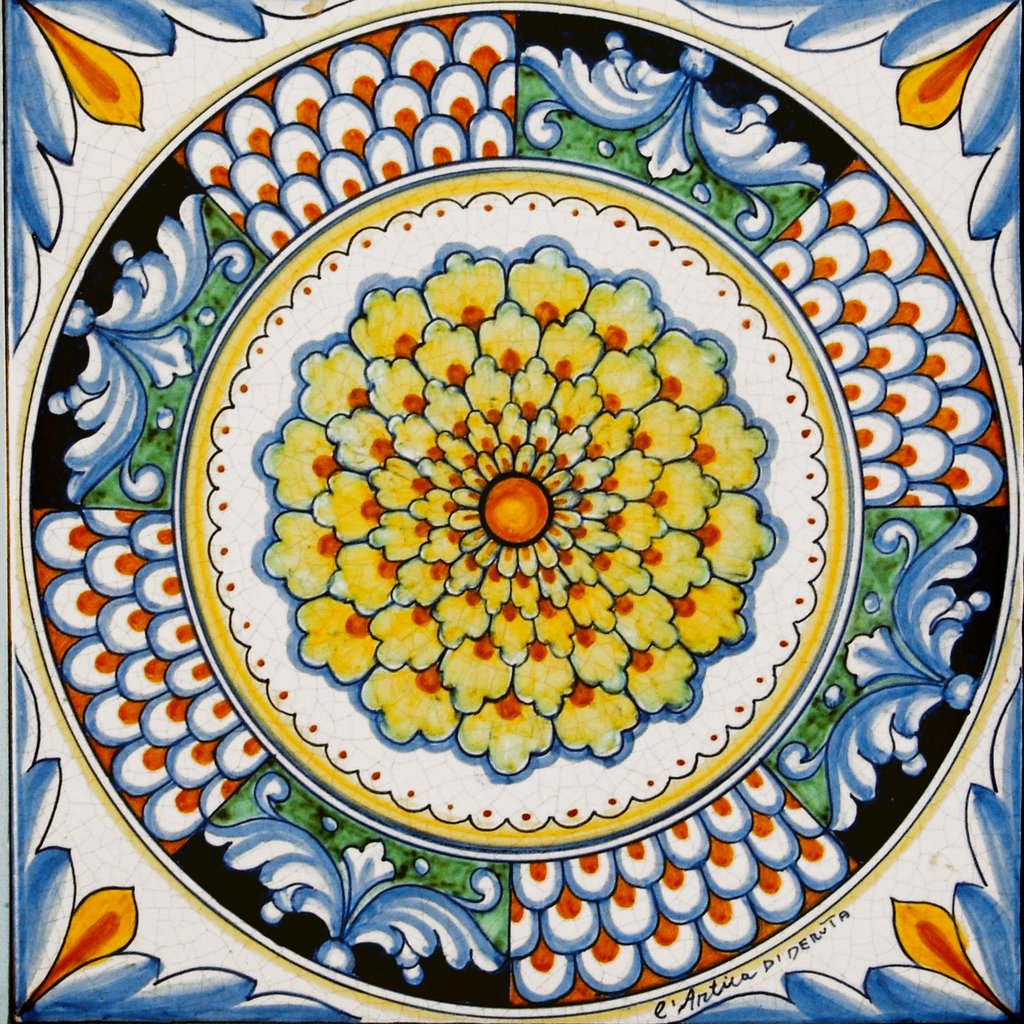 ANTICA DERUTA: Large Hand Painted Ceramic Authentic Deruta Tile - tops-selection.shop