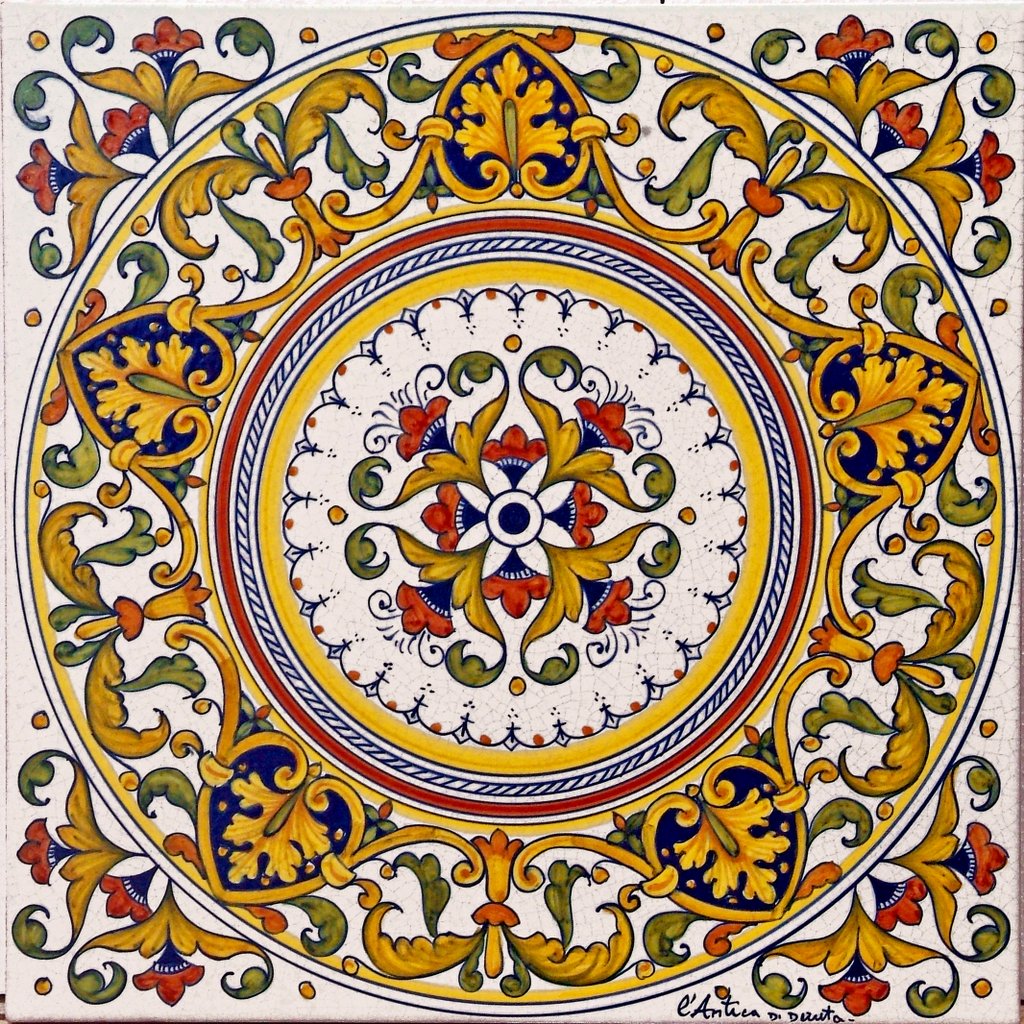 ANTICA DERUTA: Large Hand Painted Ceramic Authentic Deruta Tile - tops-selection.shop