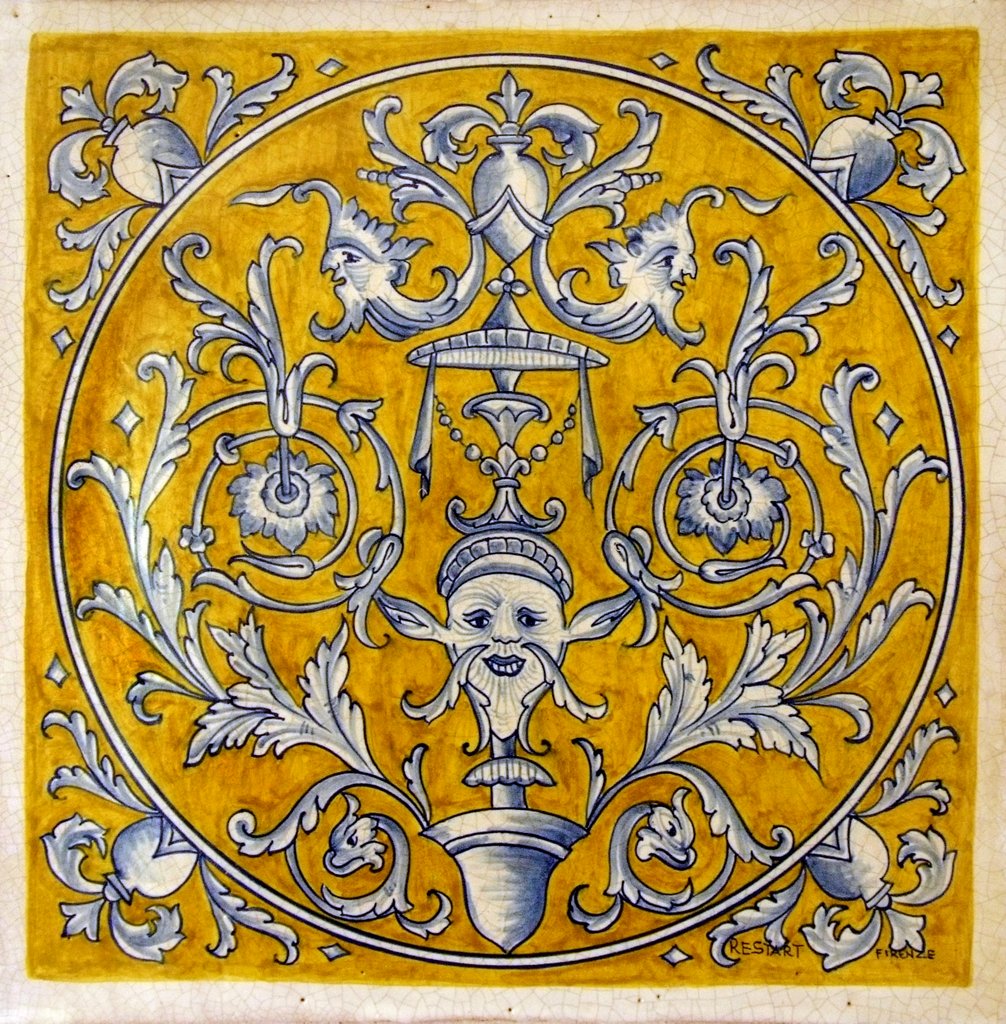 ANTICA DERUTA: Large Hand Painted Ceramic Authentic Deruta Tile - tops-selection.shop