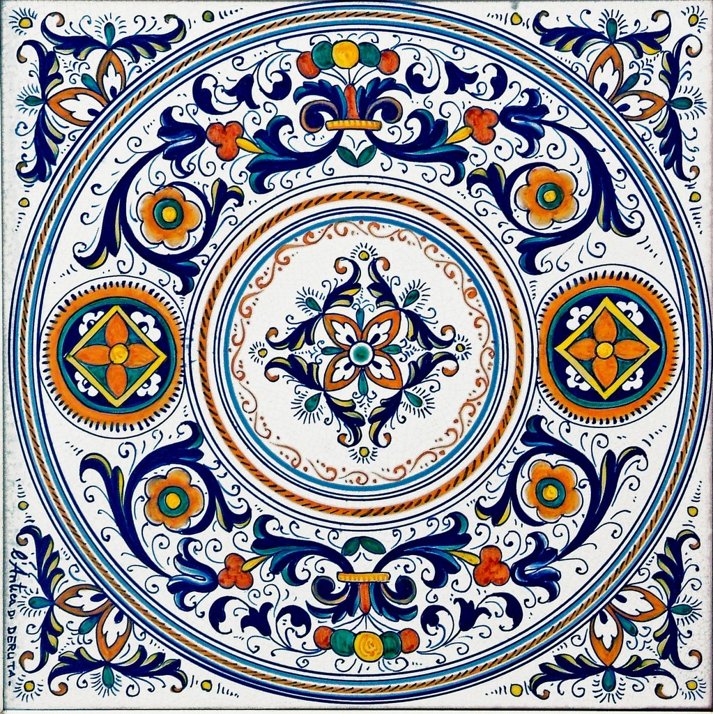 ANTICA DERUTA: Large Hand Painted Ceramic Authentic Deruta Tile - tops-selection.shop