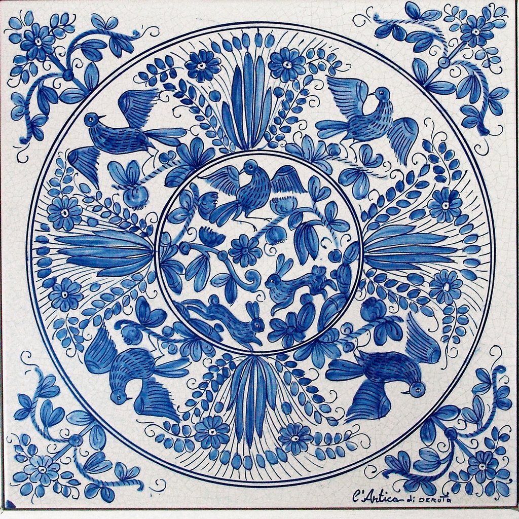 ANTICA DERUTA: Large Hand Painted Ceramic Authentic Deruta Tile - tops-selection.shop