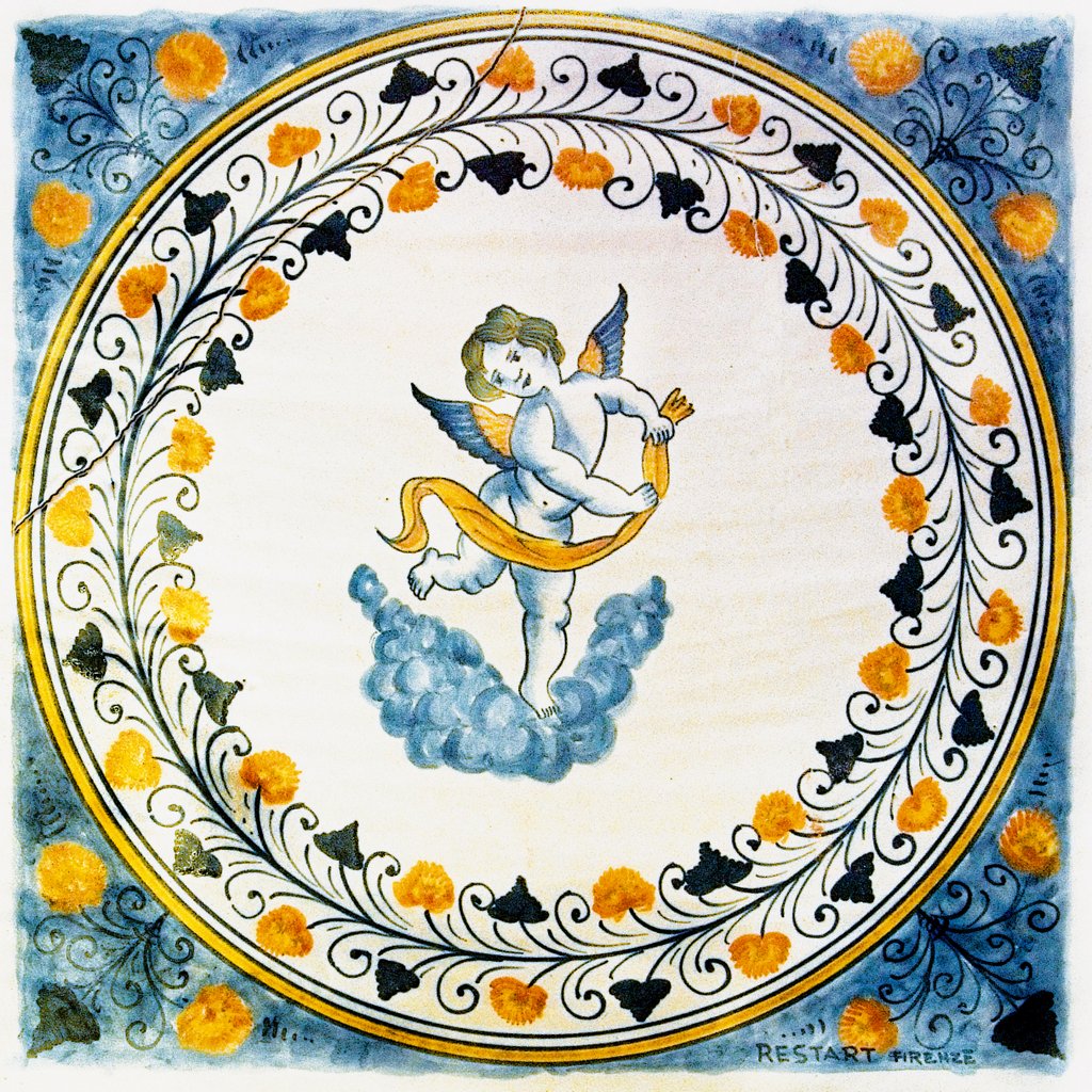 ANTICA DERUTA: Large Hand Painted Ceramic Authentic Deruta Tile - tops-selection.shop