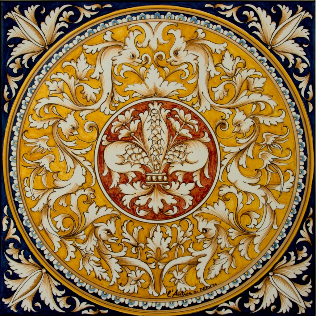 ANTICA DERUTA: Large Hand Painted Ceramic Authentic Deruta Tile - tops-selection.shop