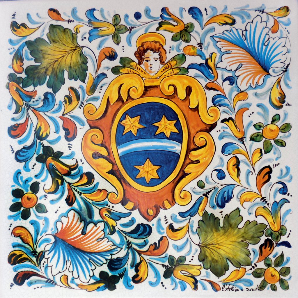ANTICA DERUTA: Large Hand Painted Ceramic Authentic Deruta Tile - tops-selection.shop