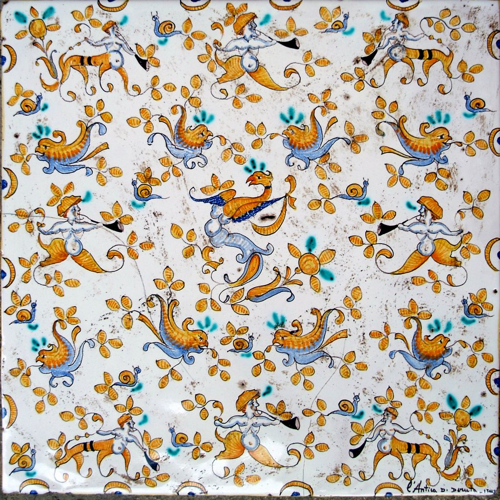 ANTICA DERUTA: Large Hand Painted Ceramic Authentic Deruta Tile - tops-selection.shop