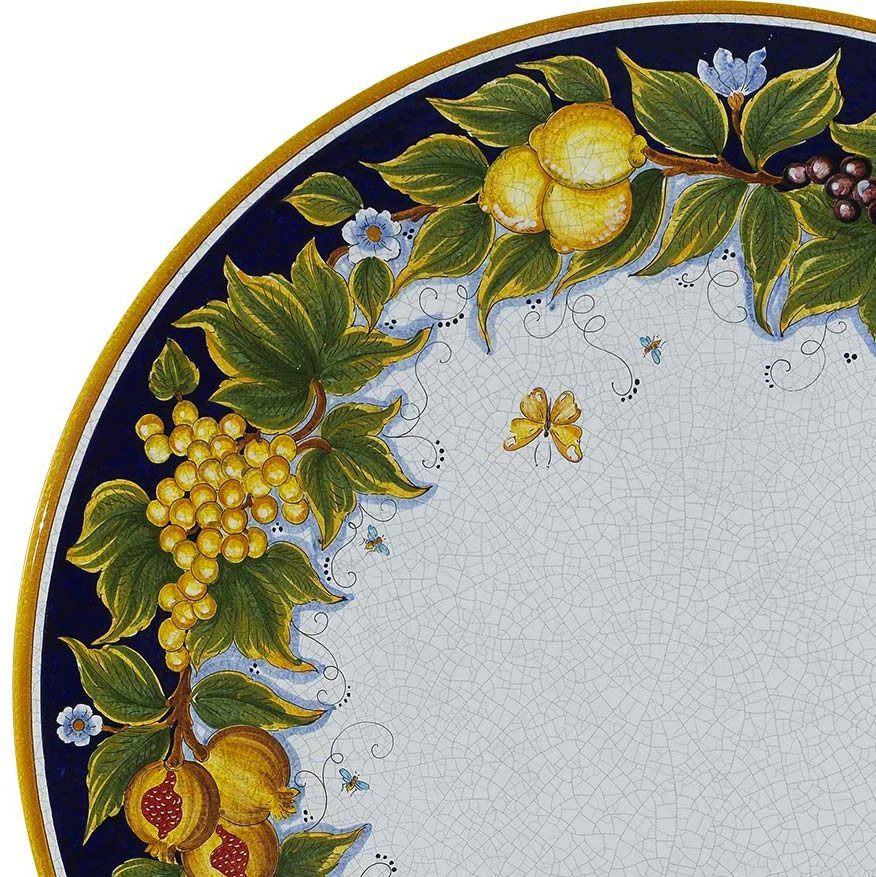 CERAMIC STONE TABLE + IRON BASE: PESCARA Design - Hand Painted in Deruta, Italy. - tops-selection.shop