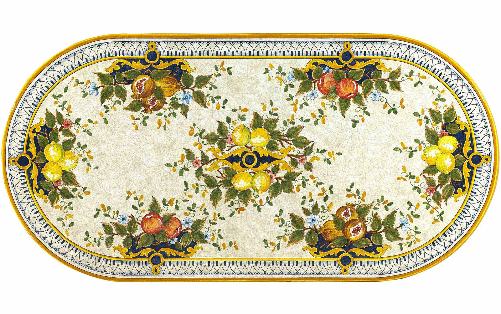 CERAMIC STONE TABLE + IRON BASE: POSITANO Design^ - Hand Painted in Deruta, Italy. - tops-selection.shop