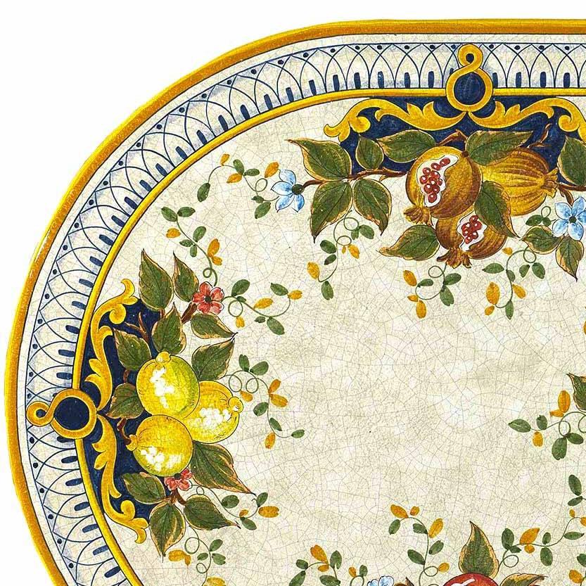 CERAMIC STONE TABLE + IRON BASE: POSITANO Design^ - Hand Painted in Deruta, Italy. - tops-selection.shop