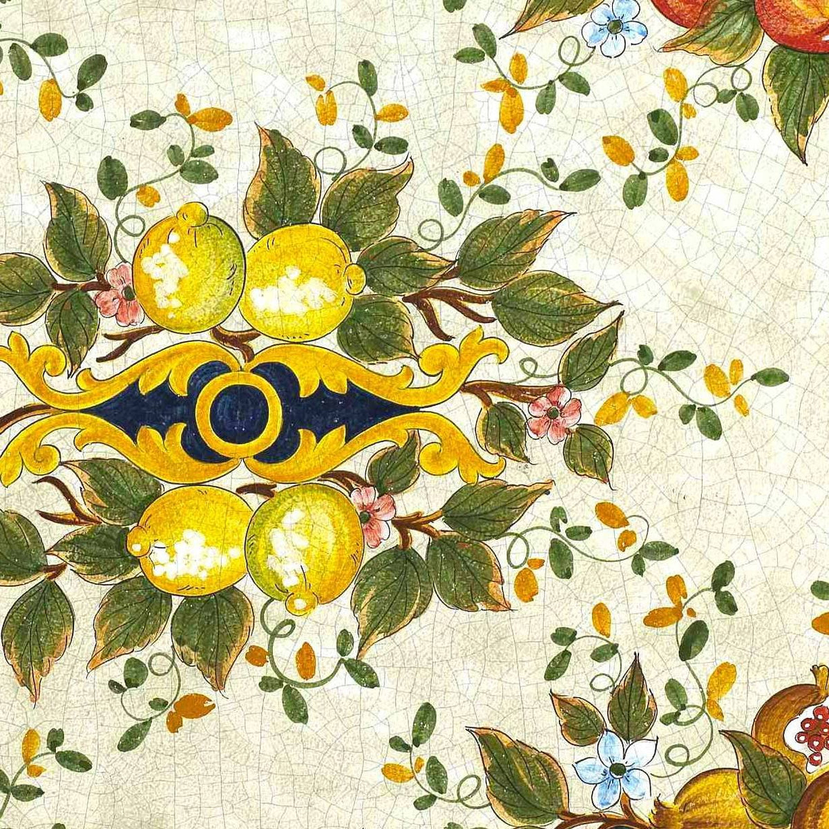 CERAMIC STONE TABLE + IRON BASE: POSITANO Design^ - Hand Painted in Deruta, Italy. - tops-selection.shop