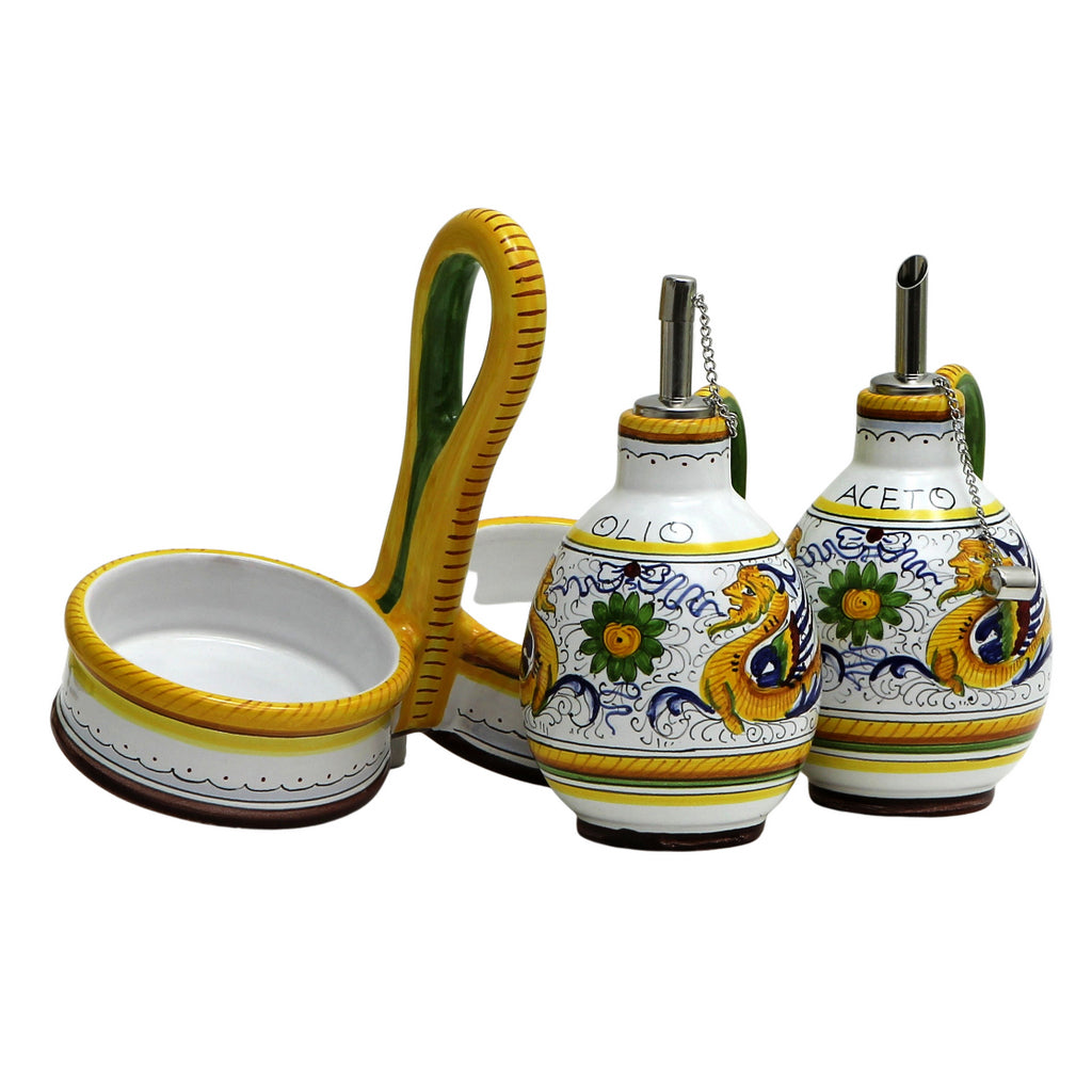RAFFAELLESCO DELUXE: Oil and Vinegar cruets set with caddy - tops-selection.shop