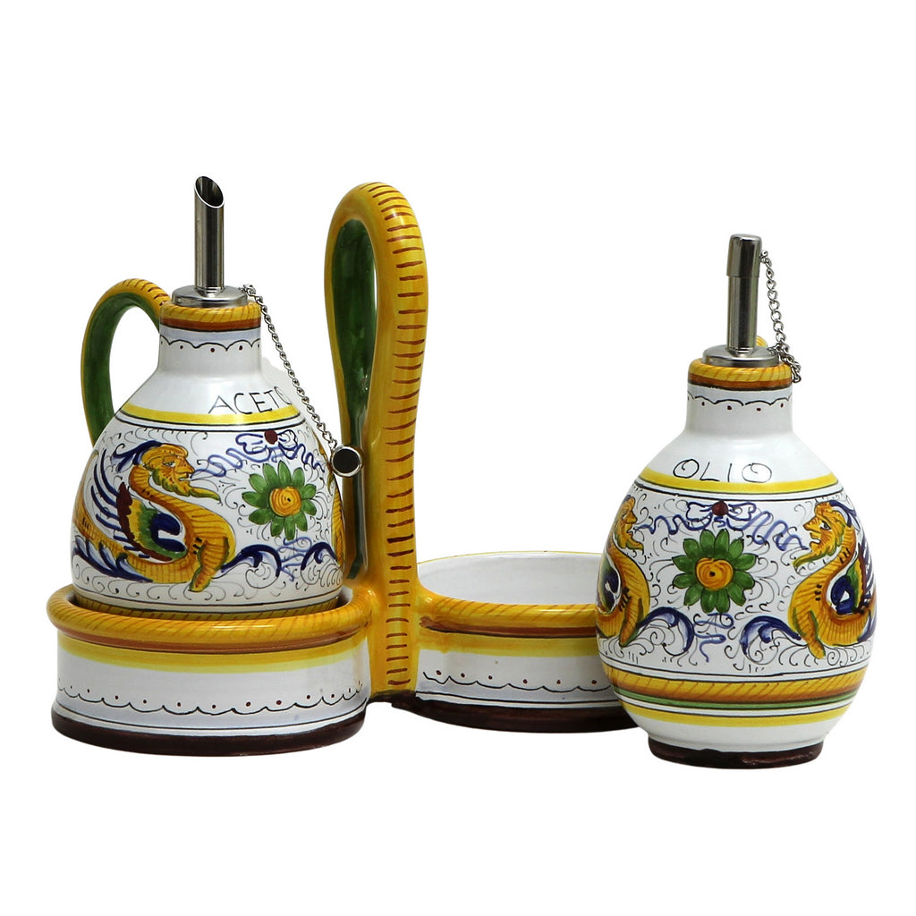 RAFFAELLESCO DELUXE: Oil and Vinegar cruets set with caddy - tops-selection.shop