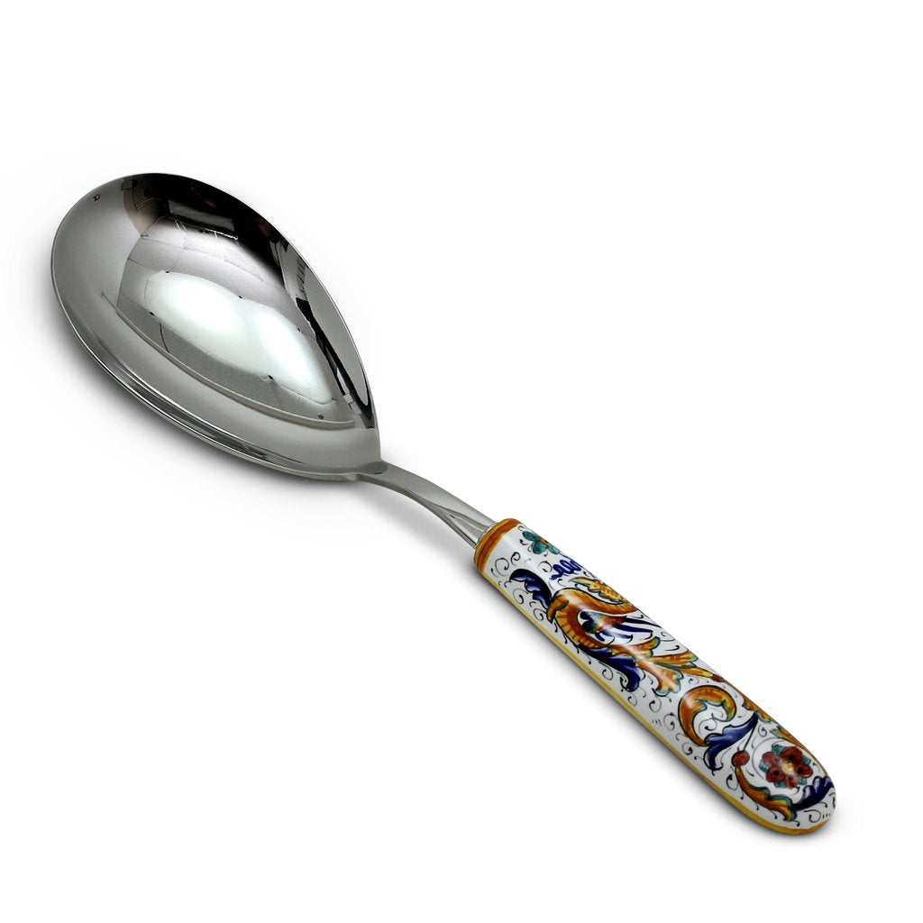 RAFFAELLESCO DELUXE: Ceramic Handle Spaghetti Tong and Risotto Spoon Ladle SET with 18/10 stainless steel cutlery. - tops-selection.shop