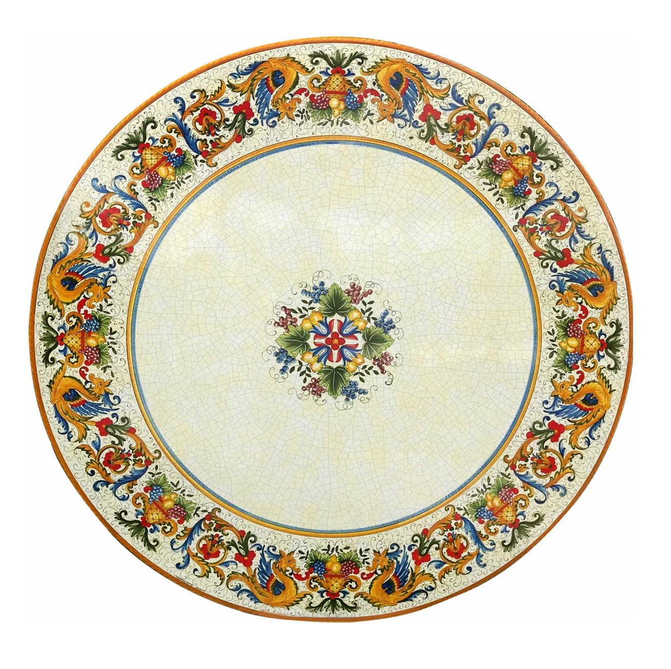 CERAMIC STONE TABLE + IRON BASE: RAFFAELLESCO DELUXE Design^ - Hand Painted in Deruta, Italy. - tops-selection.shop