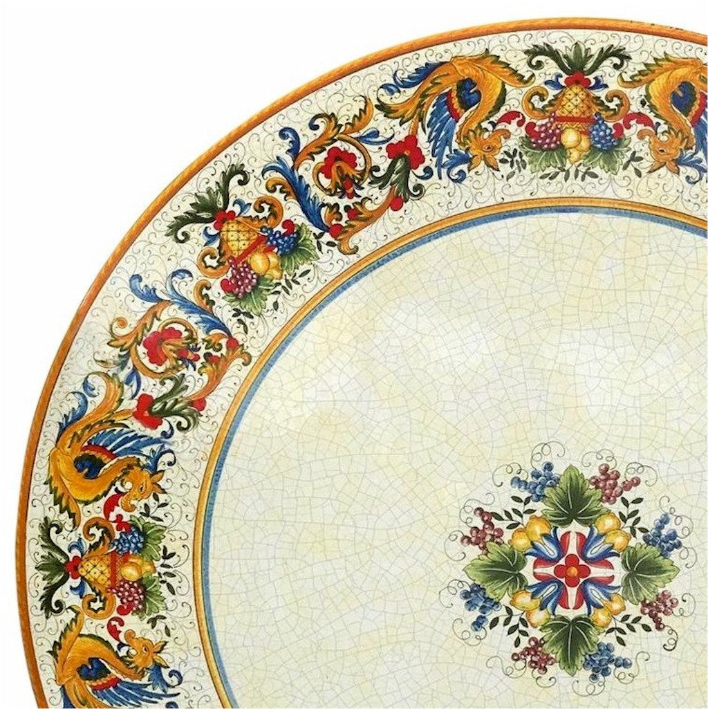 CERAMIC STONE TABLE + IRON BASE: RAFFAELLESCO DELUXE Design^ - Hand Painted in Deruta, Italy. - tops-selection.shop