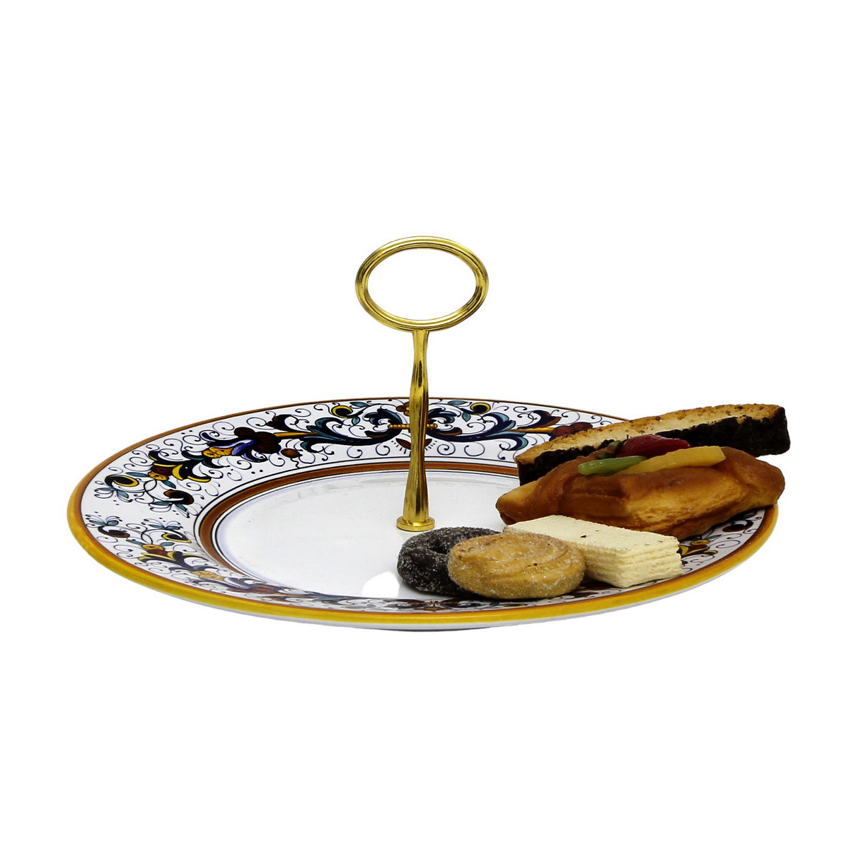 RICCO DERUTA DELUXE: Tid Bit Server Plate with Golden Handle - tops-selection.shop