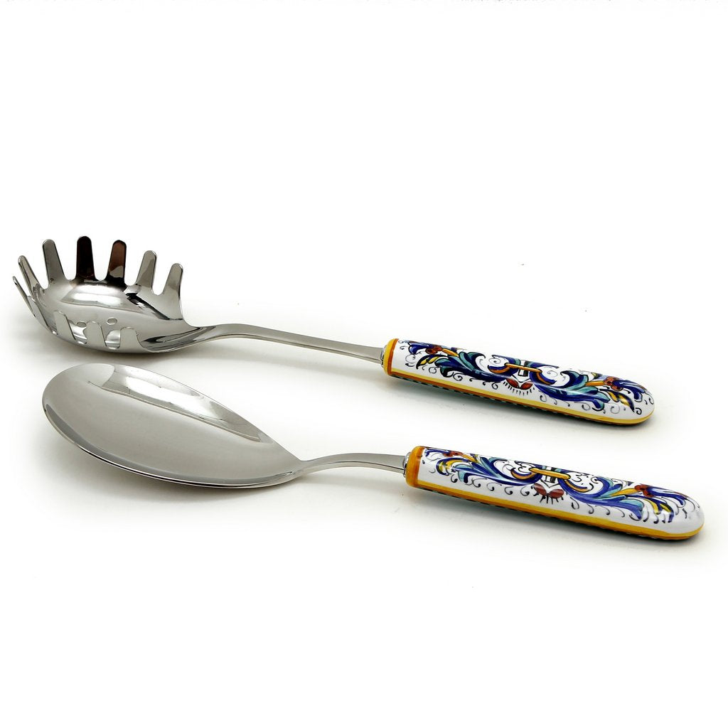 RICCO DERUTA DELUXE: Ceramic Handle Spaghetti Tong and Risotto Spoon Ladle SET with 18/10 stainless steel cutlery. - tops-selection.shop