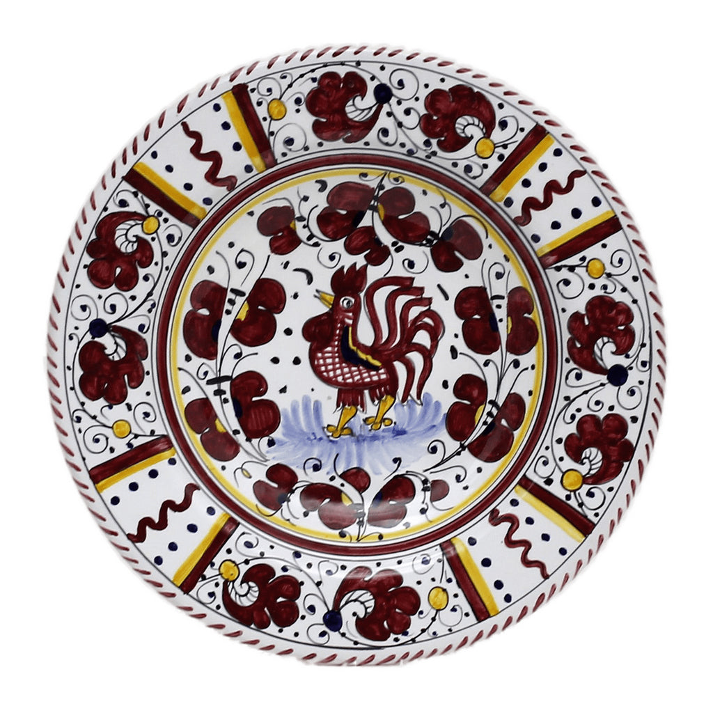 ORVIETO RED ROOSTER: Rim Pasta Soup Bowl [STRIPED RIM] - tops-selection.shop