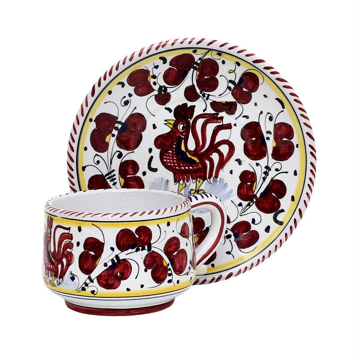 ORVIETO RED ROOSTER: Cup and Saucer [STRIPED RIM] - tops-selection.shop