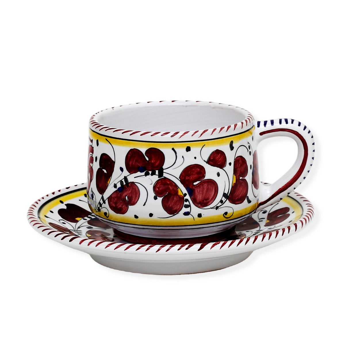 ORVIETO RED ROOSTER: Cup and Saucer [STRIPED RIM] - tops-selection.shop