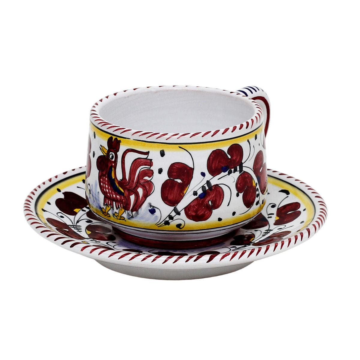 ORVIETO RED ROOSTER: Cup and Saucer [STRIPED RIM] - tops-selection.shop