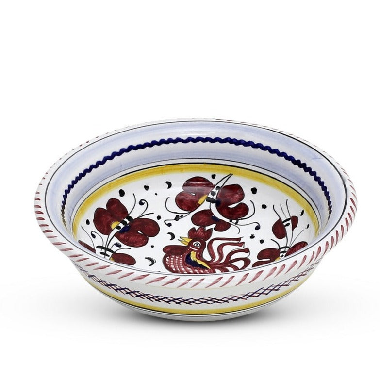 ORVIETO RED ROOSTER: Cereal Bowl [STRIPED RIM] - tops-selection.shop