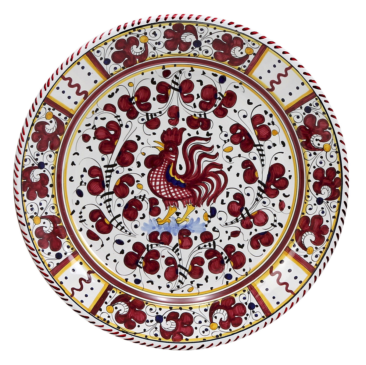 ORVIETO RED ROOSTER: Charger Buffet Platter [STRIPED RIM] - tops-selection.shop