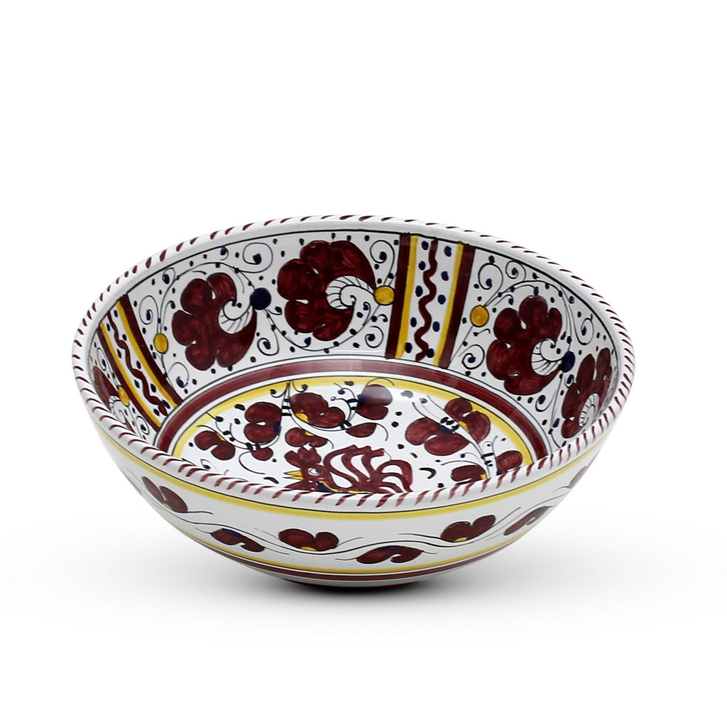 ORVIETO RED ROOSTER: Salad Bowl (Medium) [STRIPED RIM] - tops-selection.shop