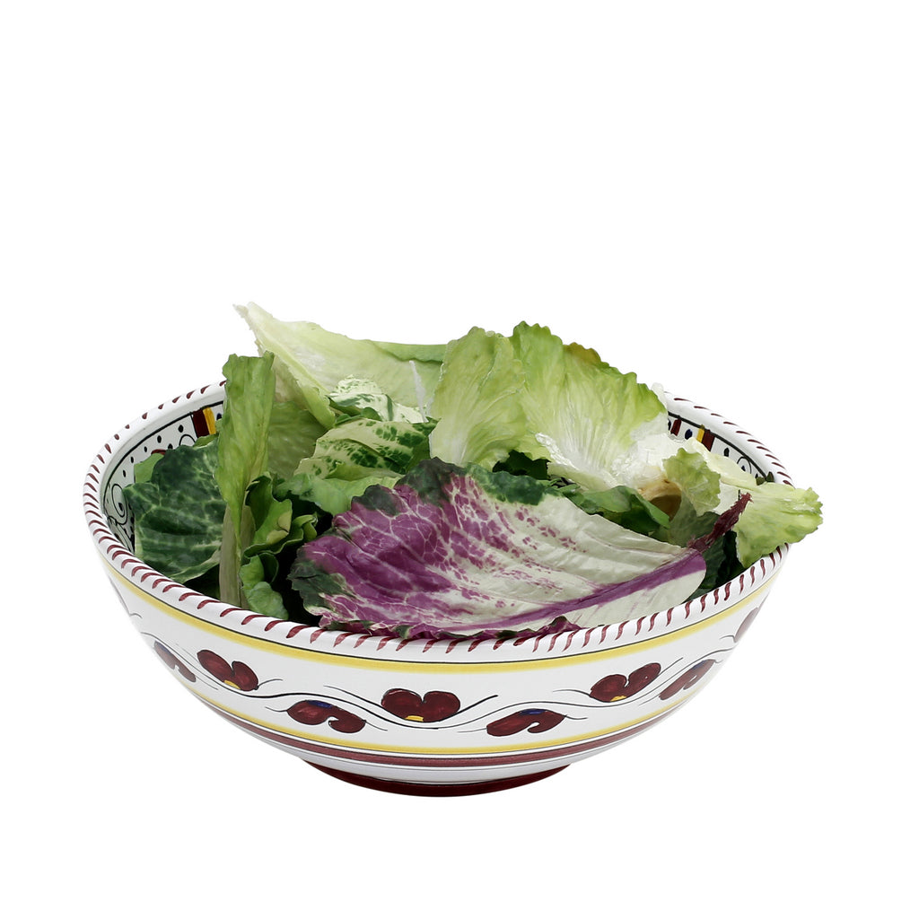 ORVIETO RED ROOSTER: Salad Bowl (Medium) [STRIPED RIM] - tops-selection.shop