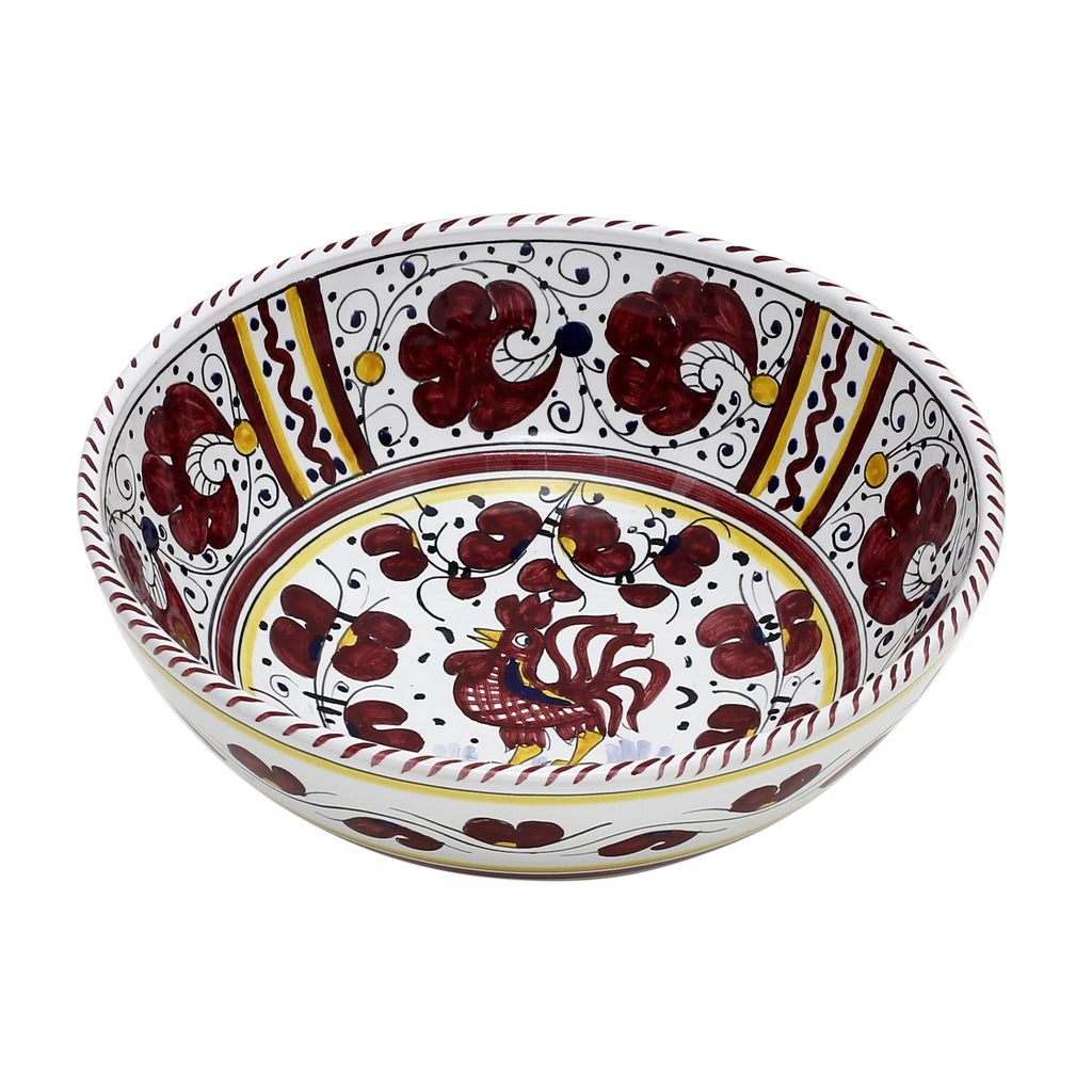 ORVIETO RED ROOSTER: Salad Bowl (Medium) [STRIPED RIM] - tops-selection.shop