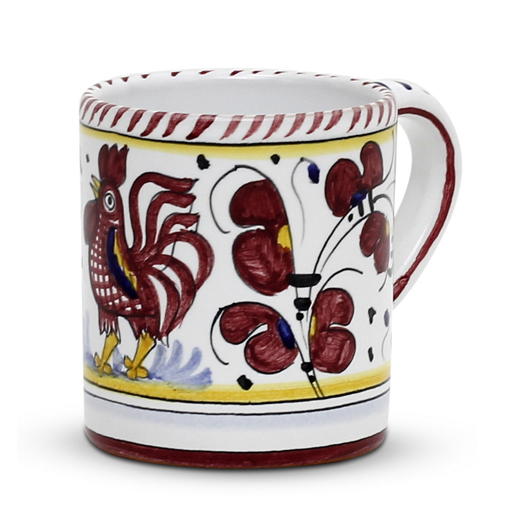 ORVIETO RED ROOSTER: Mug (10 Oz) [STRIPED RIM] - tops-selection.shop